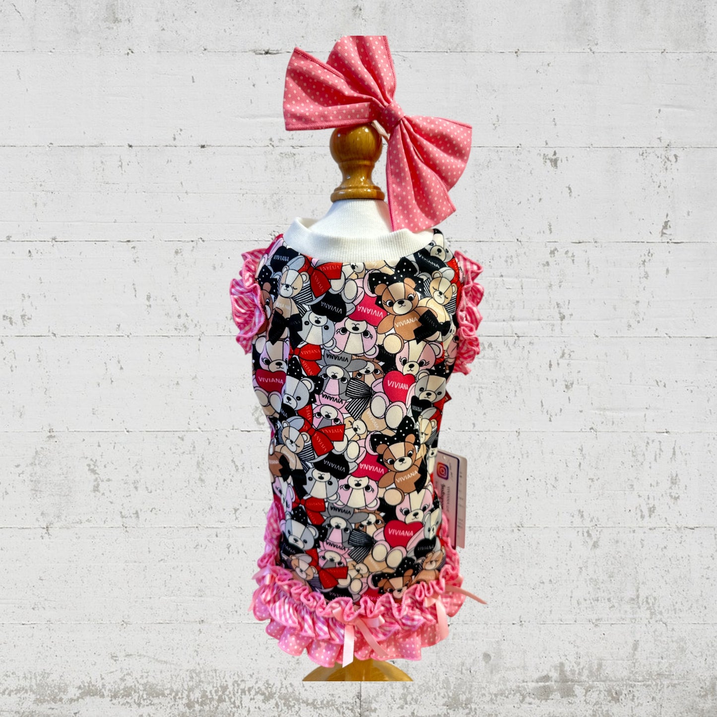 リボンくま柄フリルタンク