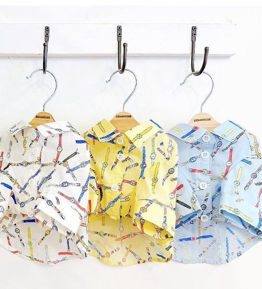 デニムローズ　　　　　　　　　　ワッペンウォッチ柄シャツ