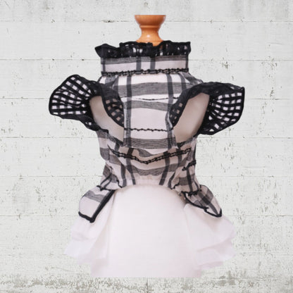 モノトーンフリルチェックワンピ