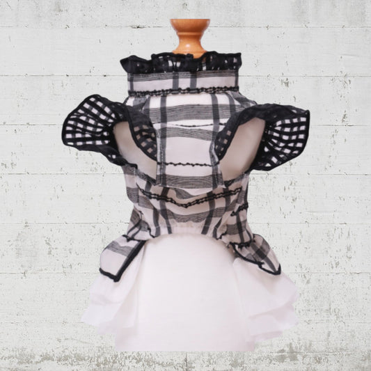 モノトーンフリルチェックワンピ