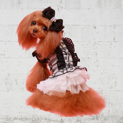 モノトーンフリルチェックワンピ