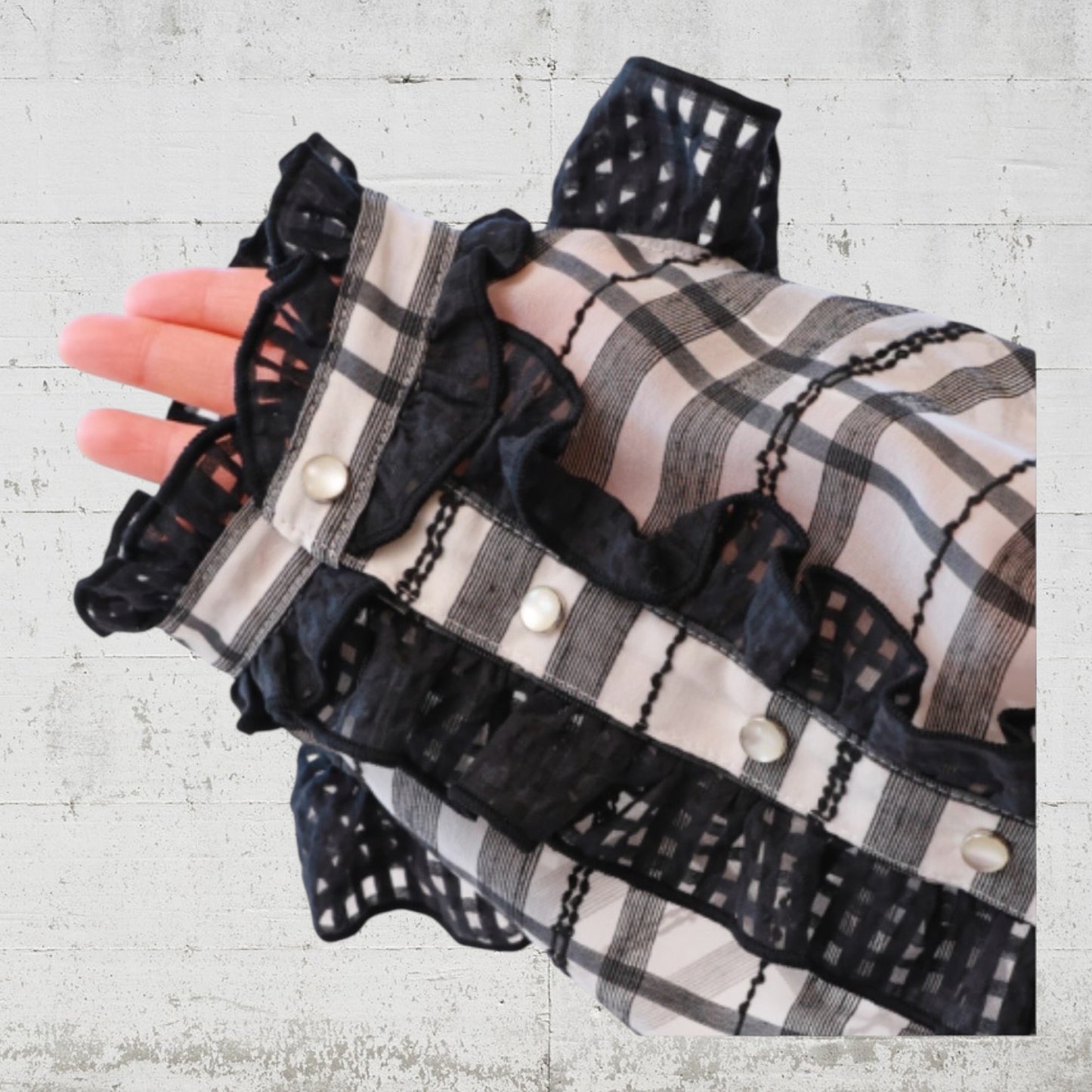 モノトーンフリルチェックワンピ