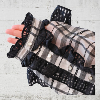 モノトーンフリルチェックワンピ