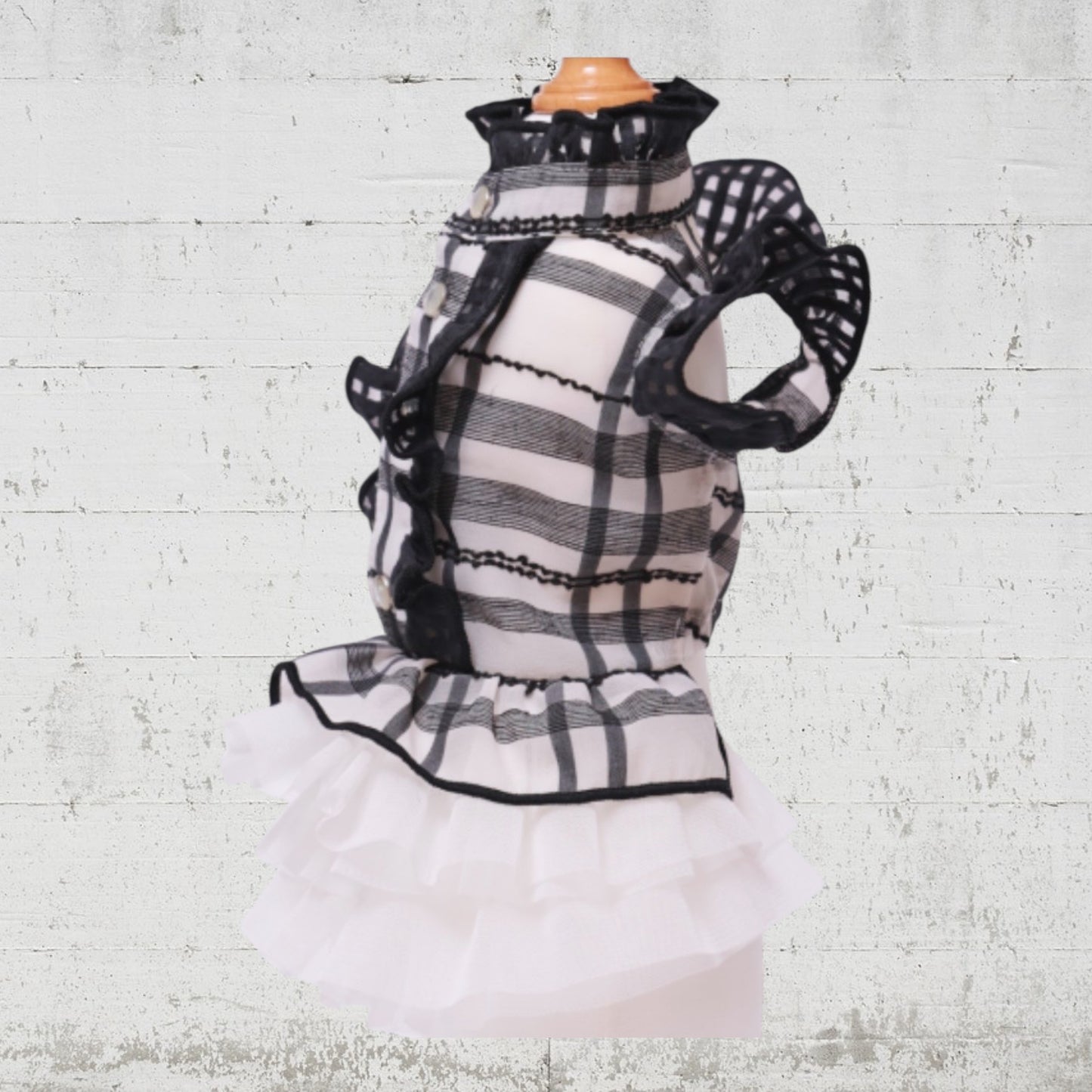 モノトーンフリルチェックワンピ