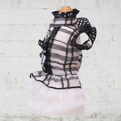 モノトーンフリルチェックワンピ