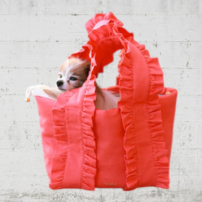 Frill handled linen bag