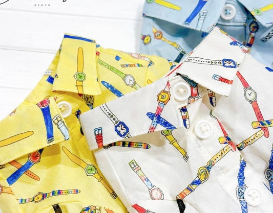 デニムローズ　　　　　　　　　　ワッペンウォッチ柄シャツ